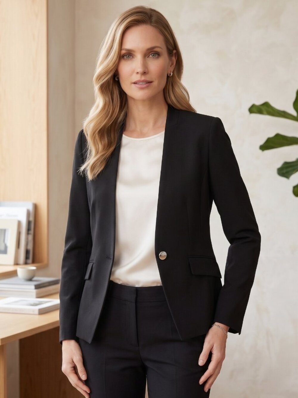 SOIA & KYO Black Tailored Collarless Blazer Single Button - Size XS